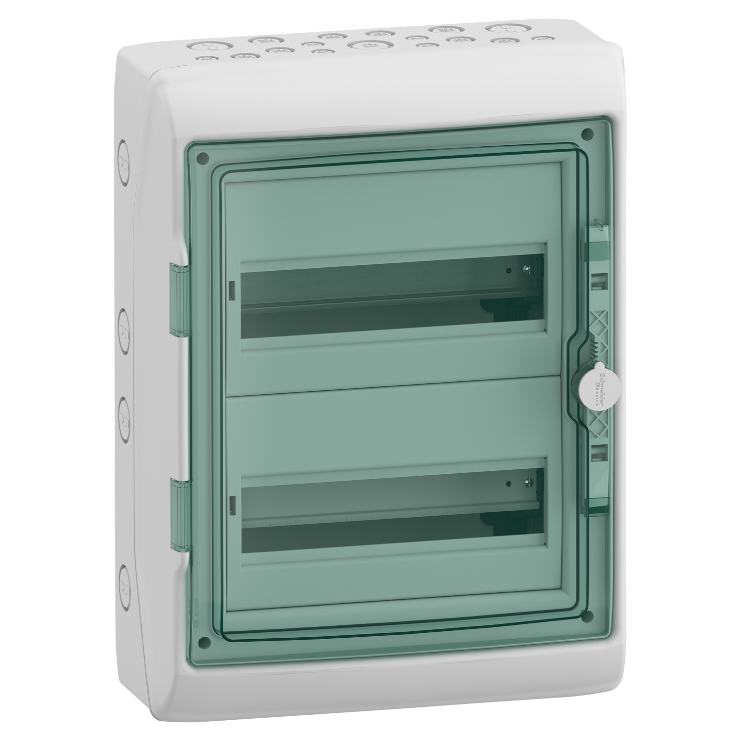 Schneider Mureva Enclosure · 24 modules · 2 tier · transparent · reversible · IP65 · surface mount