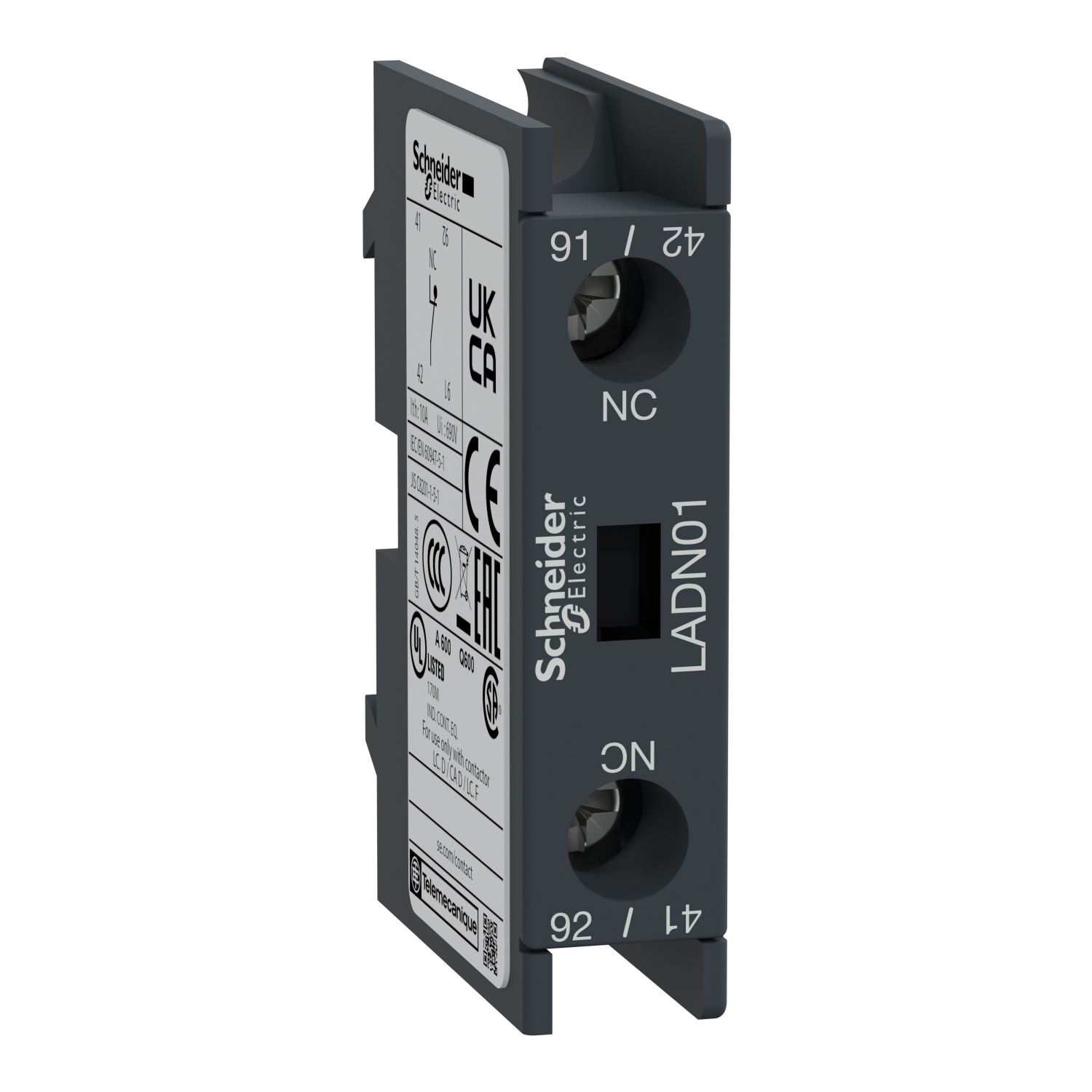 Schneider TeSys LADN Auxiliary Contact Block · TeSys D · 1NC · front mounting