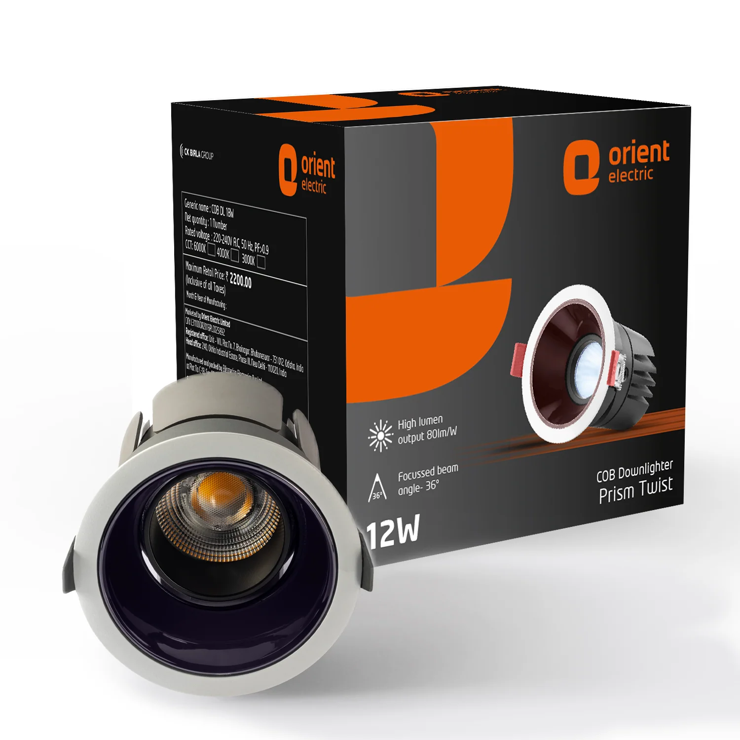 Orient Prism Twist Cob LED Downlighter Round · 12 W · Warm White