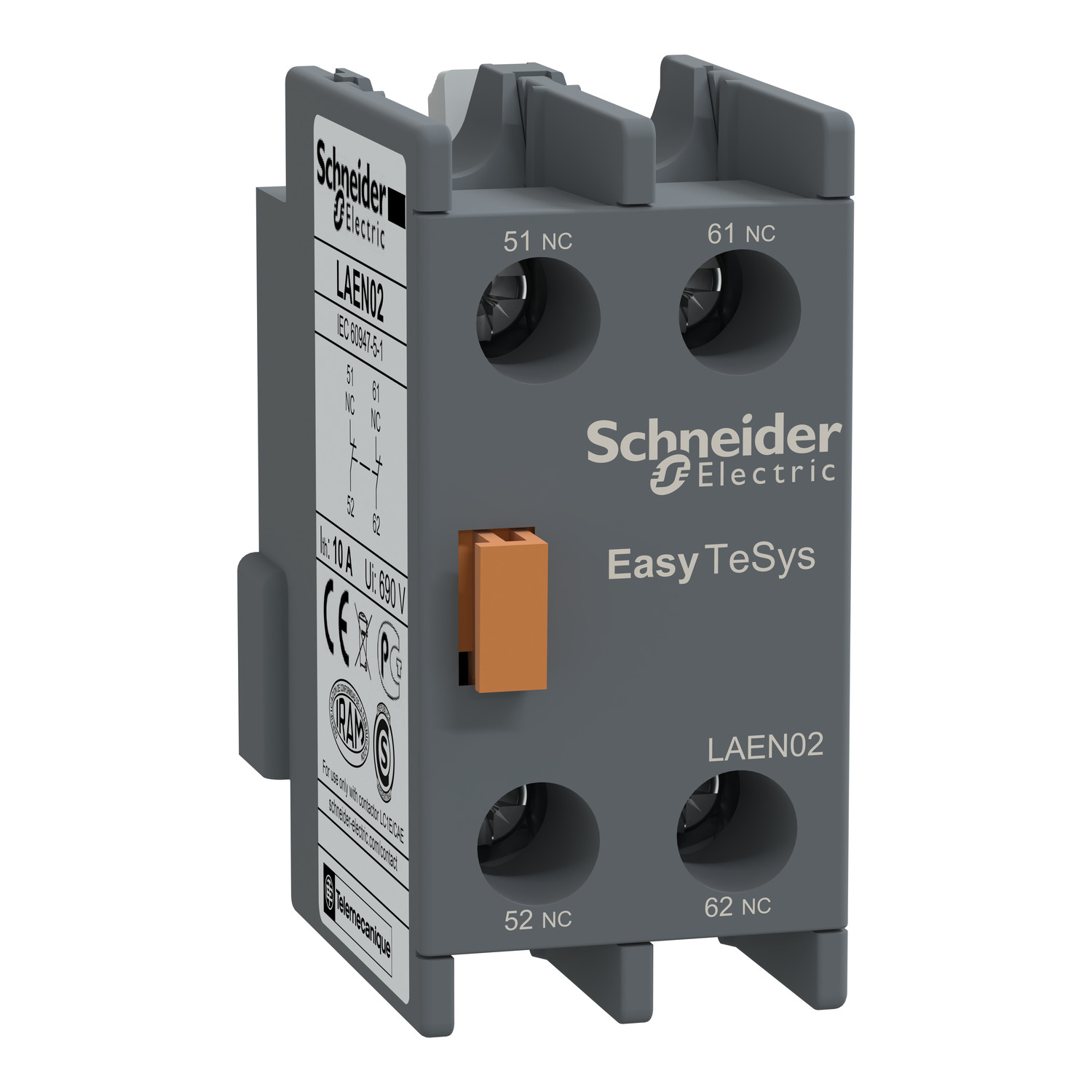 Schneider Easy TeSys LAEN Auxiliary Contact Block · EasyPact TVS · 2 NC · screw-clamps terminals