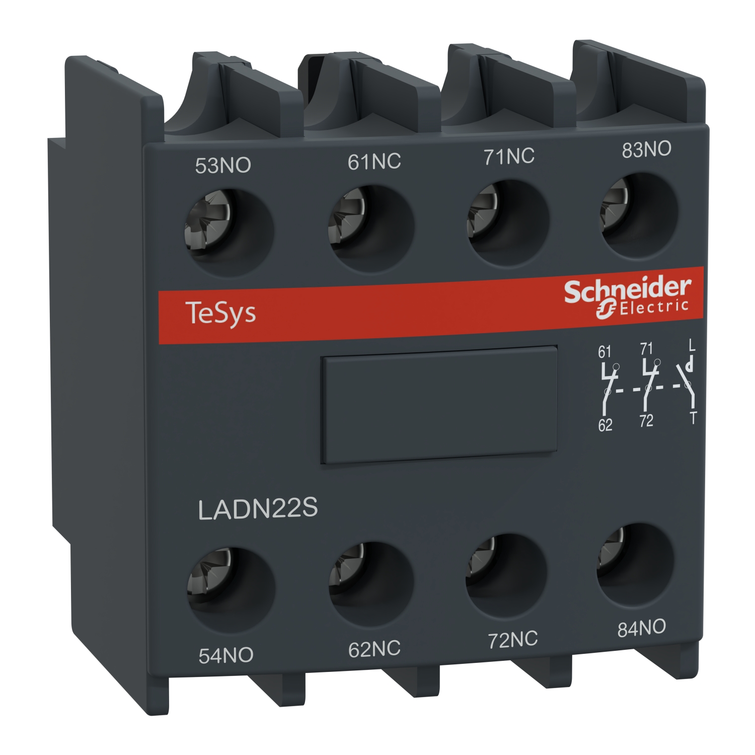 Schneider TeSys LADN Auxiliary Contact Block · TeSys D · 2NO + 2NC · front mounting · Red (RAL 3000)