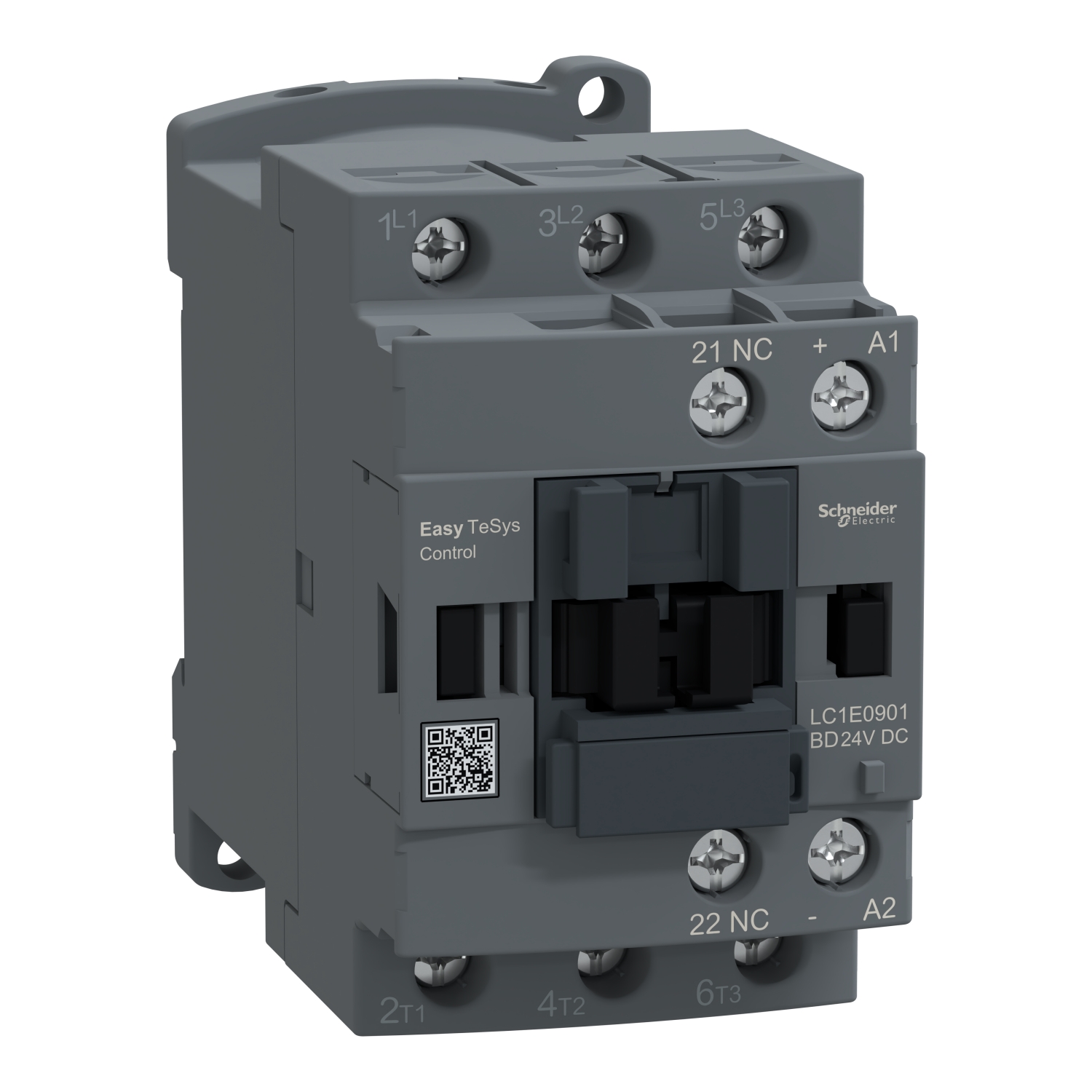 Schneider Easy TeSys LC1E Power Contactor · 3P · 9 A AC-3 · 1 NC aux · 24 V DC coil