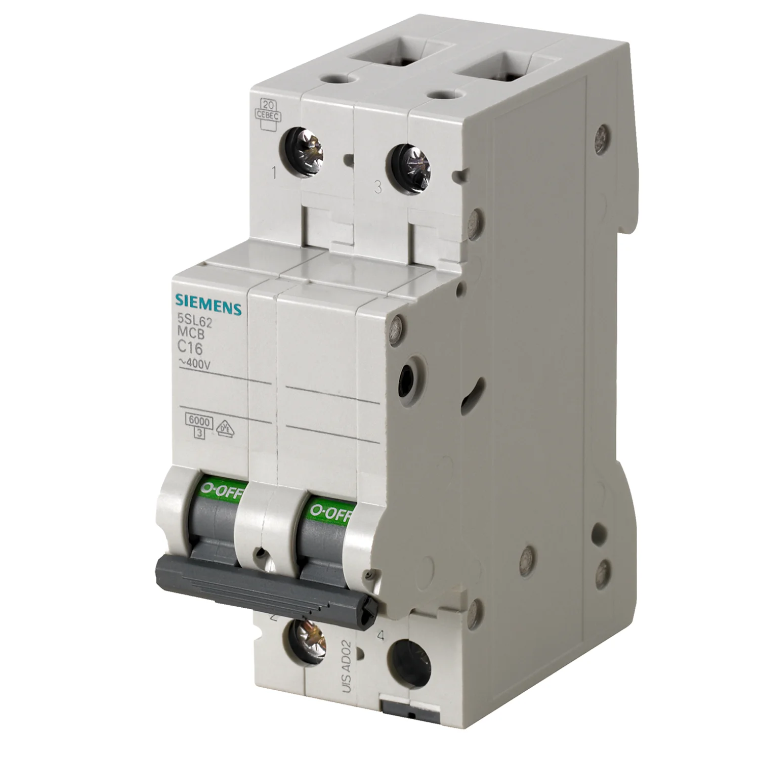 Siemens Betagard 5SL6 MCB 16 A · 2 Pole · 7.5 kA · B-Curve