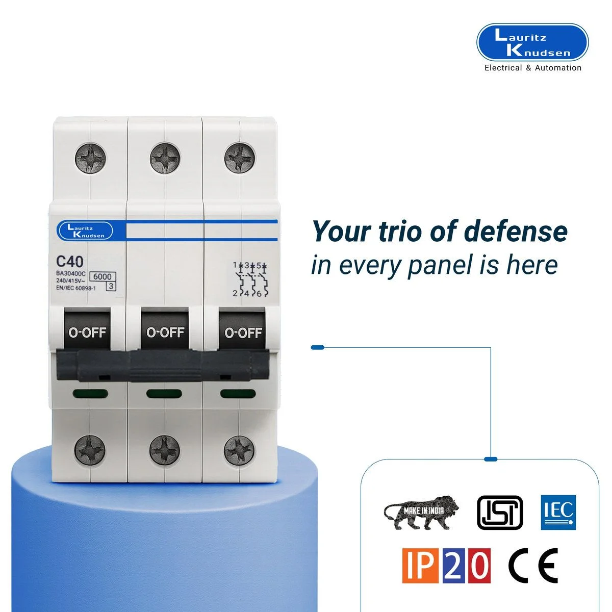 Lauritz Knudsen Tripper MCB · 3P (TP) · 40 A · C curve · 6 kA