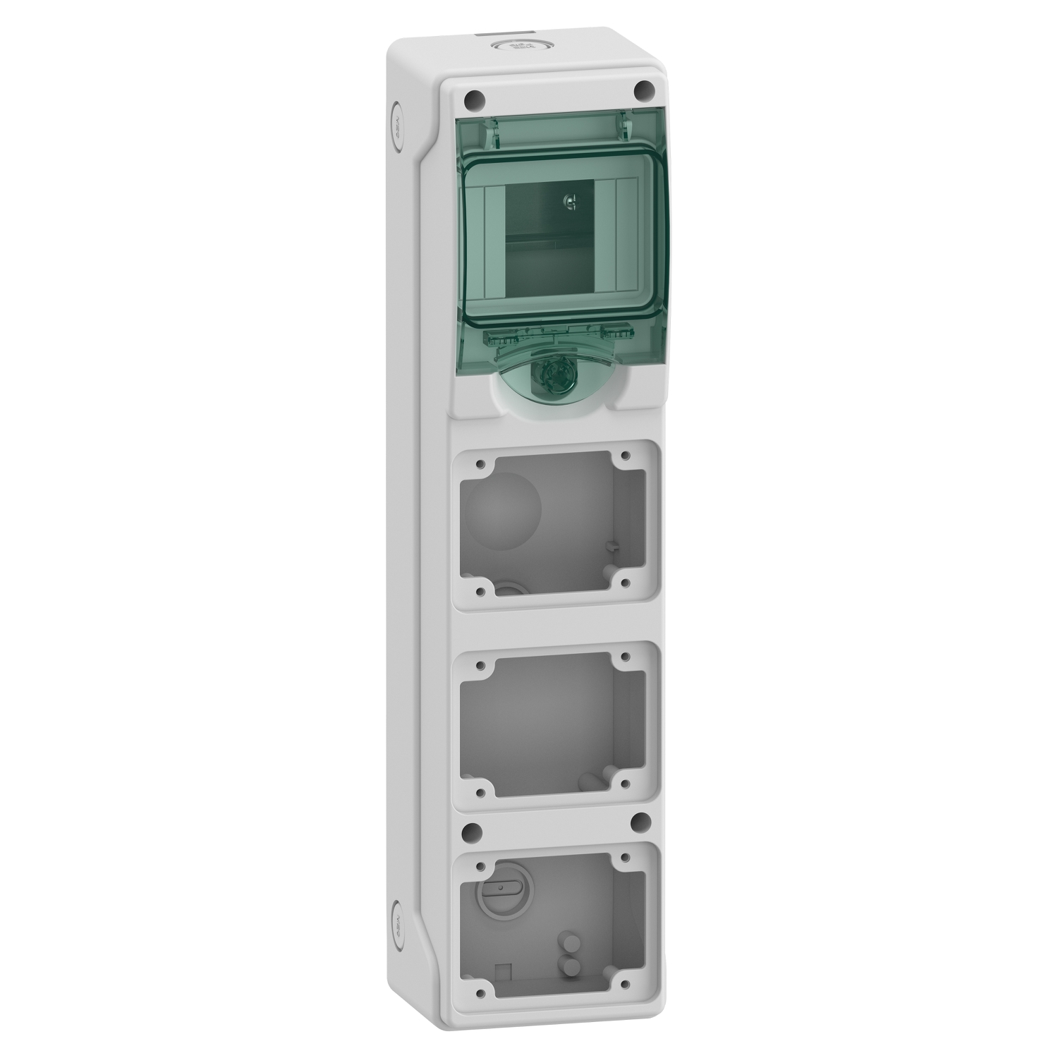 Schneider Mureva Enclosure · 4 modules · transparent · IP65 · surface mount · Door: transparent green · 13177