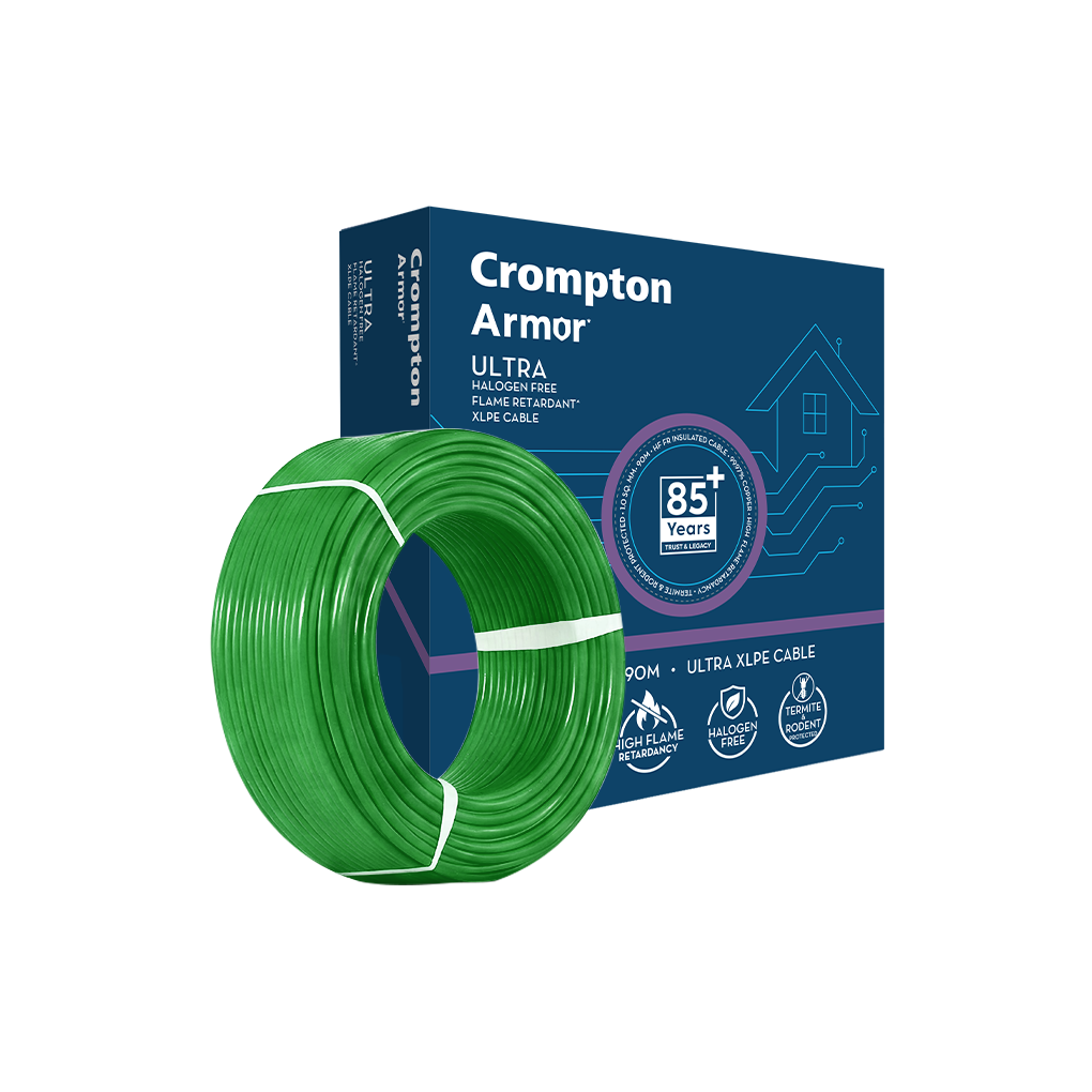 Crompton Armor 5X90 House Wire · HFFR XLPE · 1 sq mm · 90 m · Green