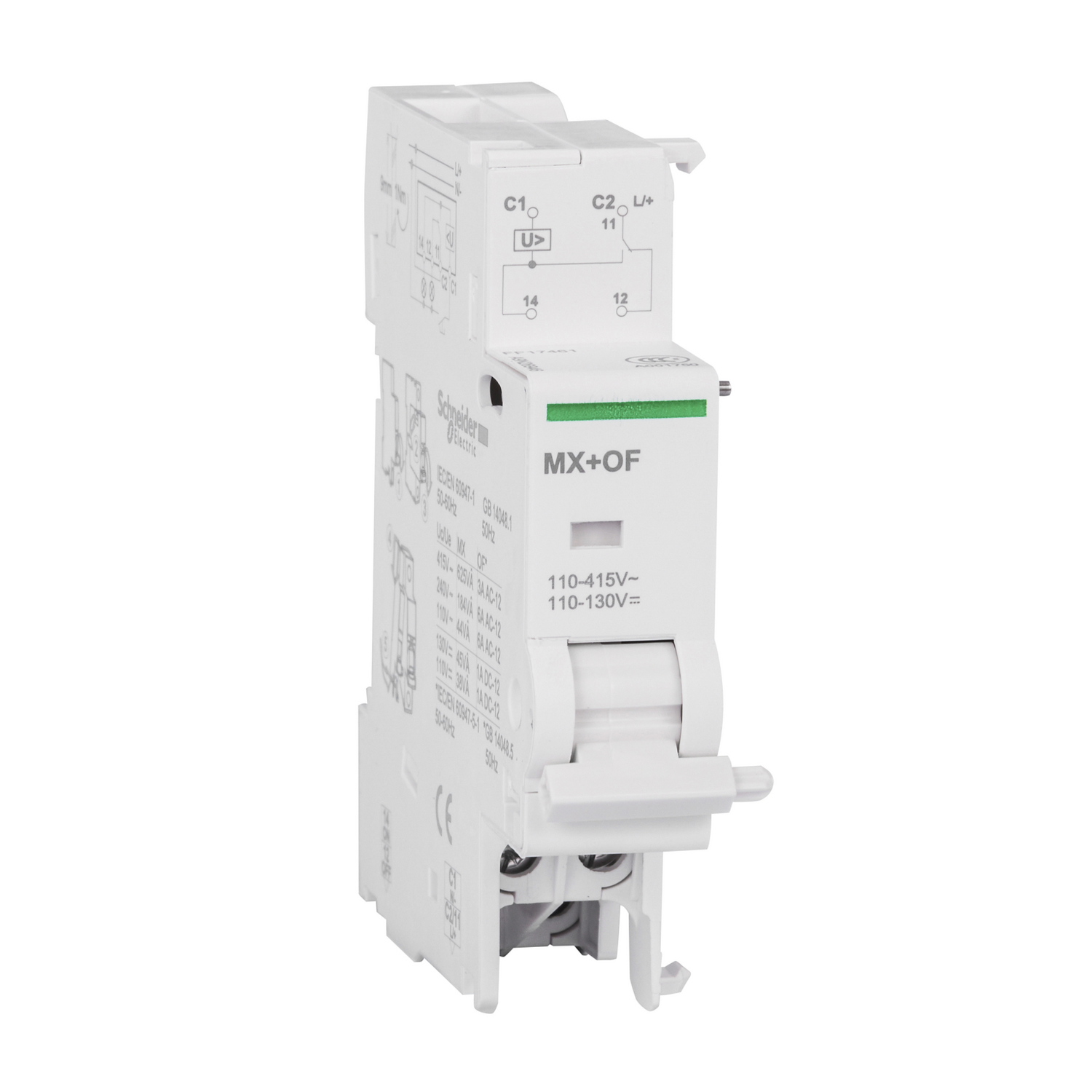 Schneider Acti9 MX OF Shunt Trip Release With OC Contact · MX Shunt Trip MX plus 1 OF 220-415 Vac dc