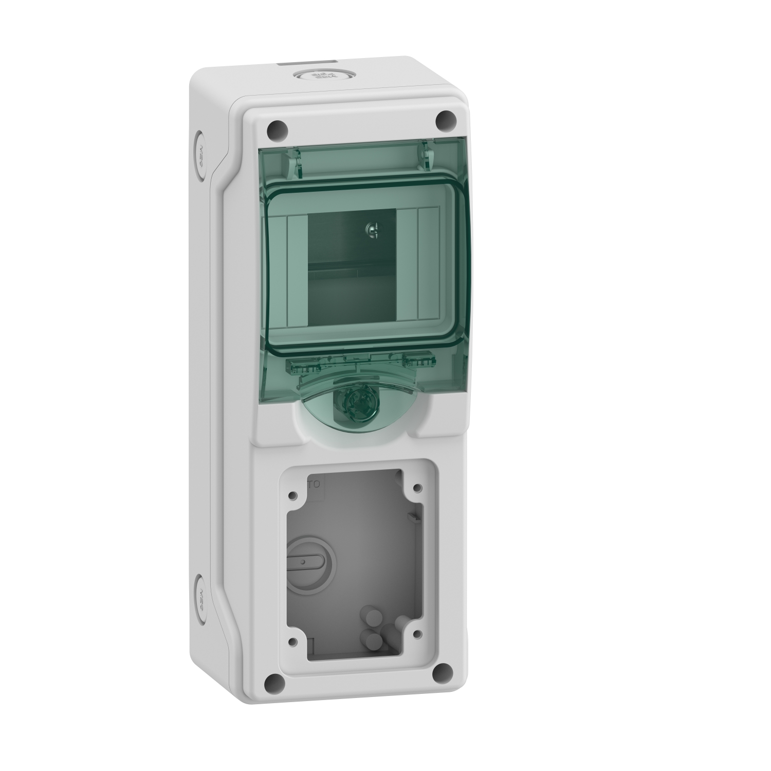 Schneider Mureva Enclosure · 4 modules · transparent · IP65 · surface mount · Door: transparent green · 13175