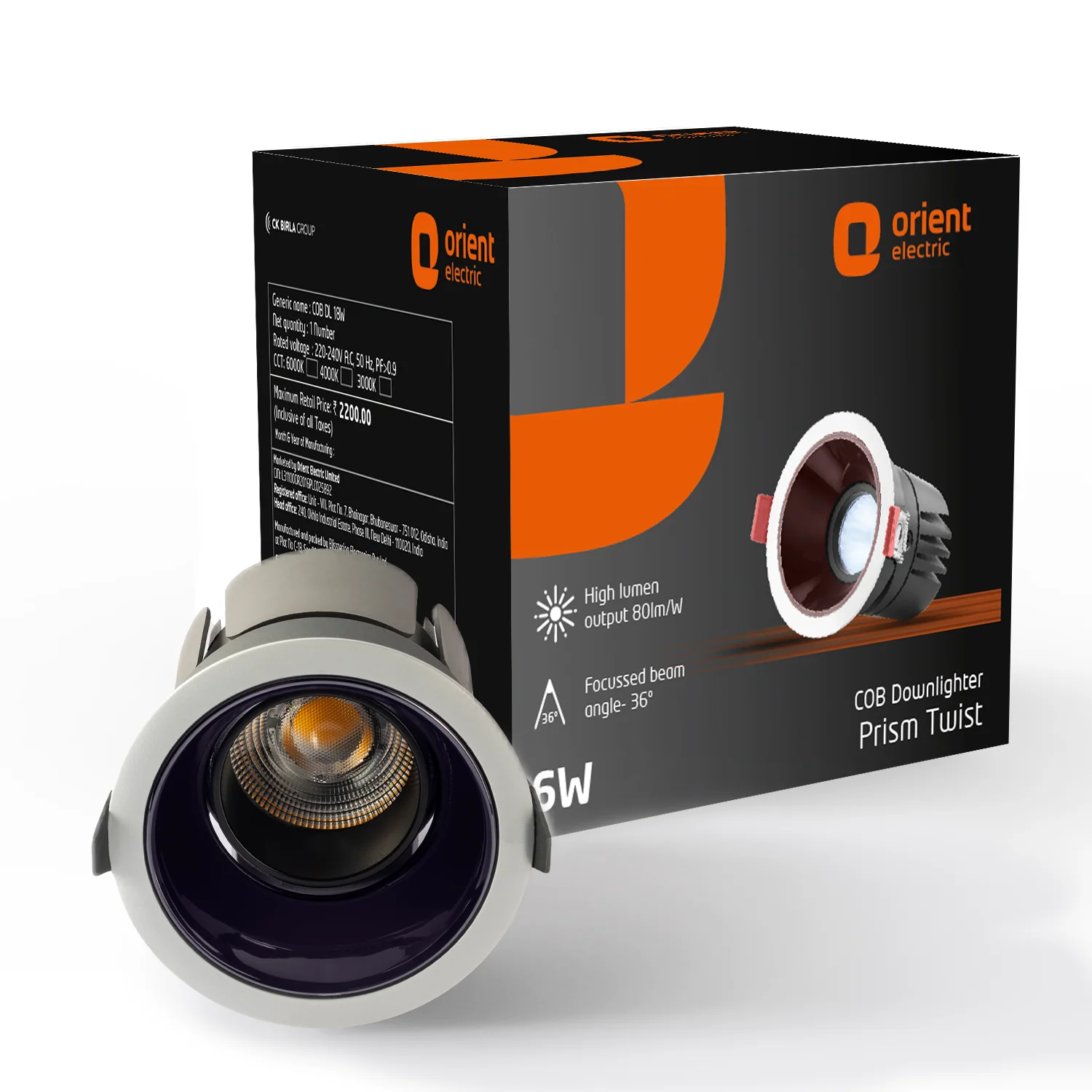 Orient Prism Twist Cob LED Downlighter Round · 6 W · Cool White