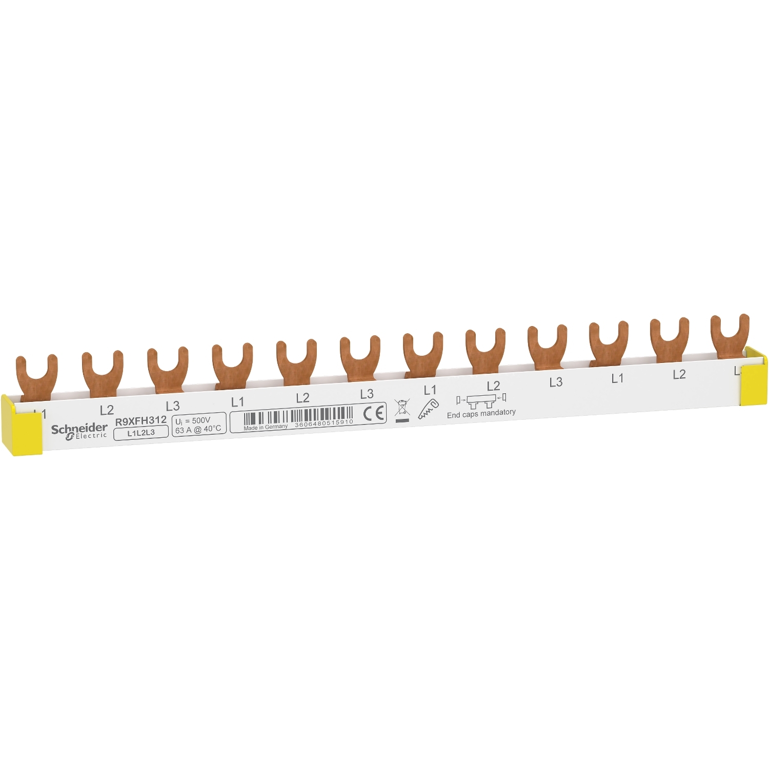 Schneider Resi9 Comb Busbar · 3L · 18 mm pitch · 12 modules · 63 A