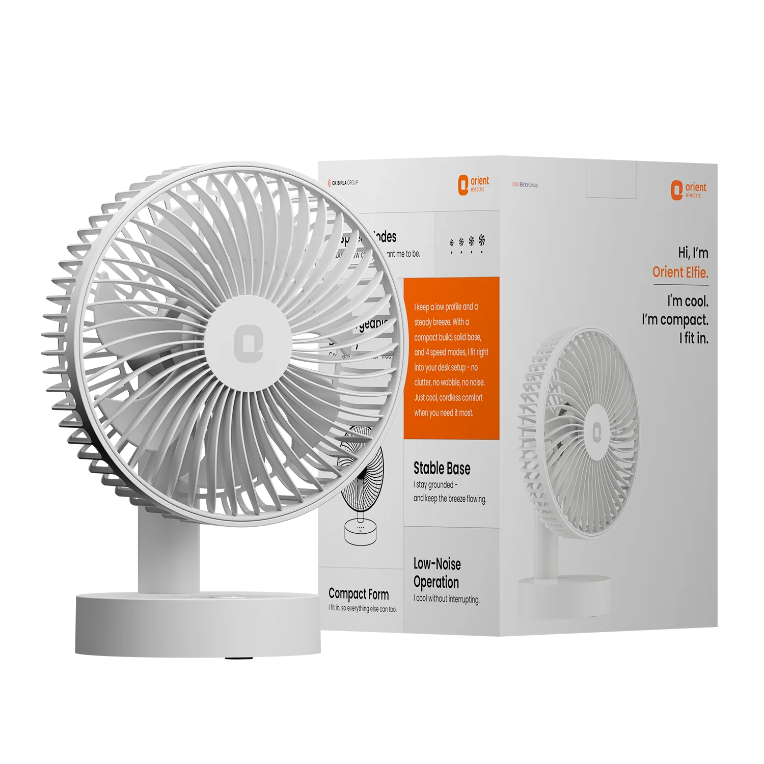 Orient Elfie 5" Compact Size Personal Fan · Chargeable Portable Fan · Mini Handheld · Cloud White