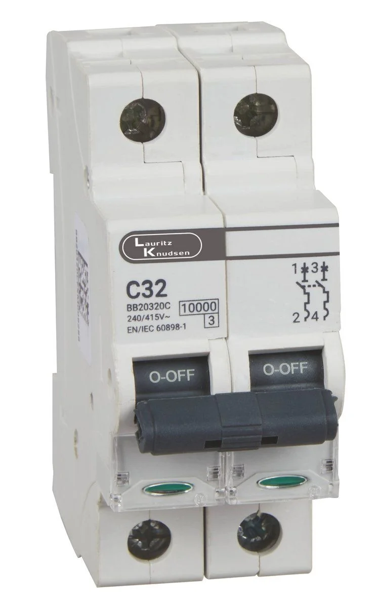Lauritz Knudsen Exora MCB · 2P (DP) · 32 A · C curve · 10 kA