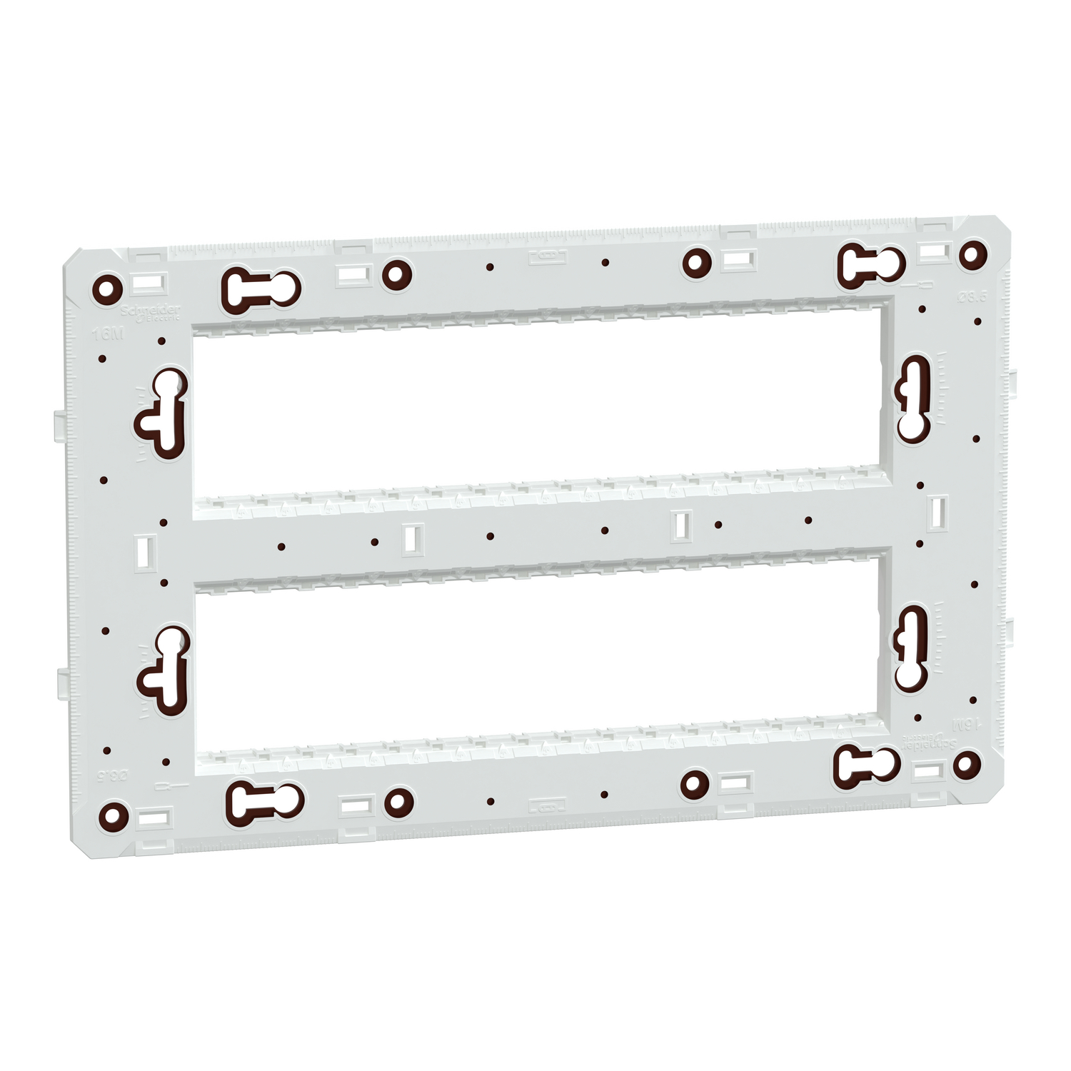 Schneider Unica Pure Fixing Frame · Unica Pure+ · 2 gangs · 2x8 modules · white