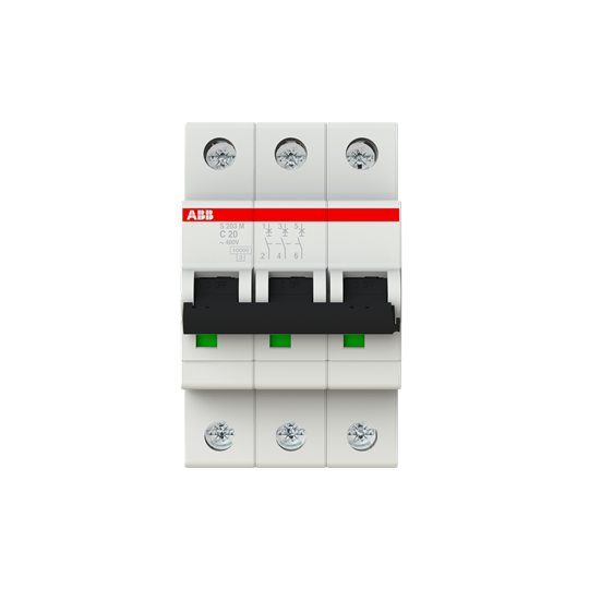 ABB S200M MCB · 3P (TP) · 20 A · C curve · 10 kA