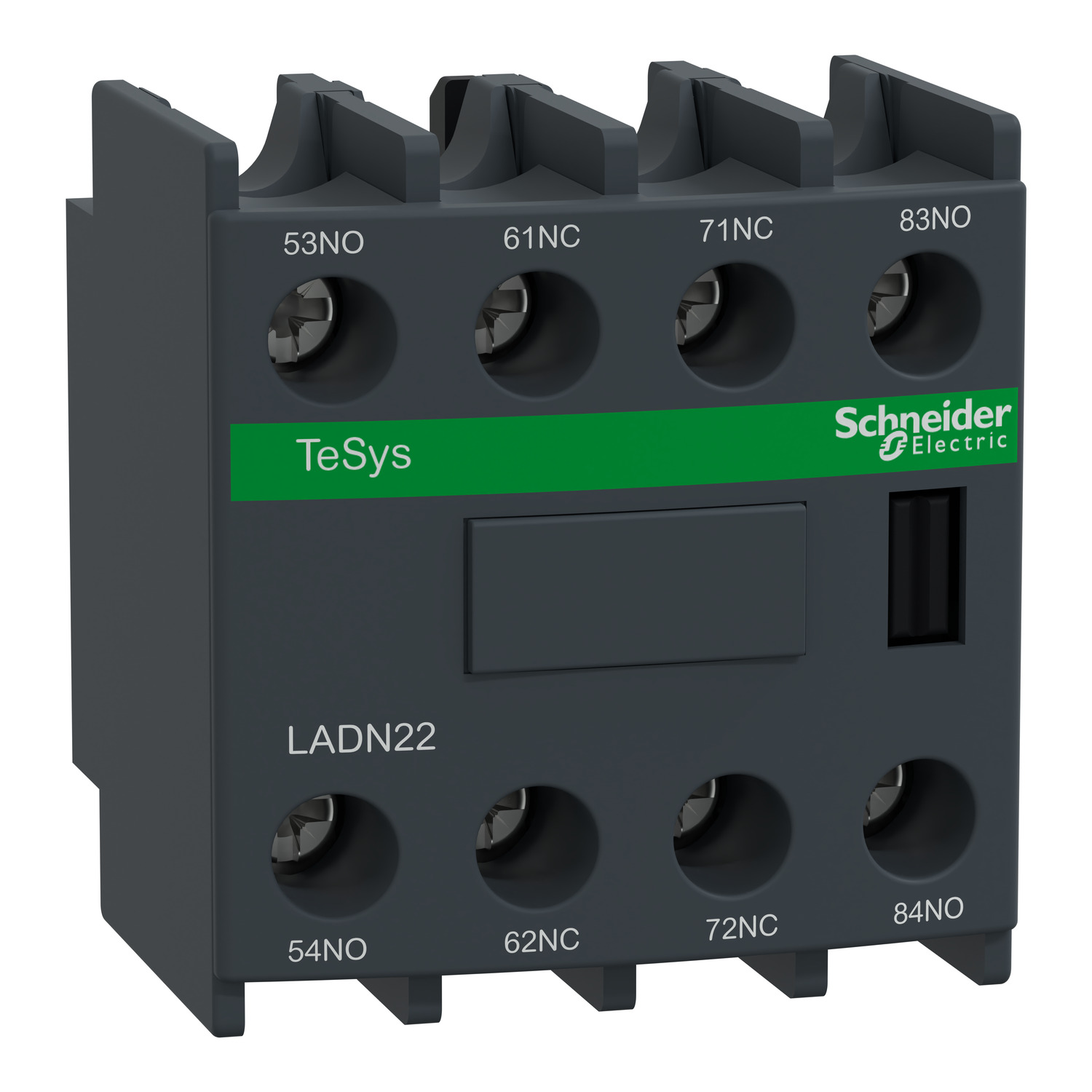 Schneider TeSys LADN Auxiliary Contact Block · TeSys D · 2NO + 2NC · front mounting · Dark grey