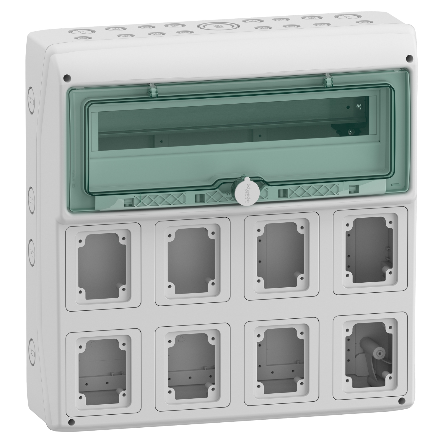 Schneider Mureva Enclosure · 19 modules · transparent · IP65 · surface mount