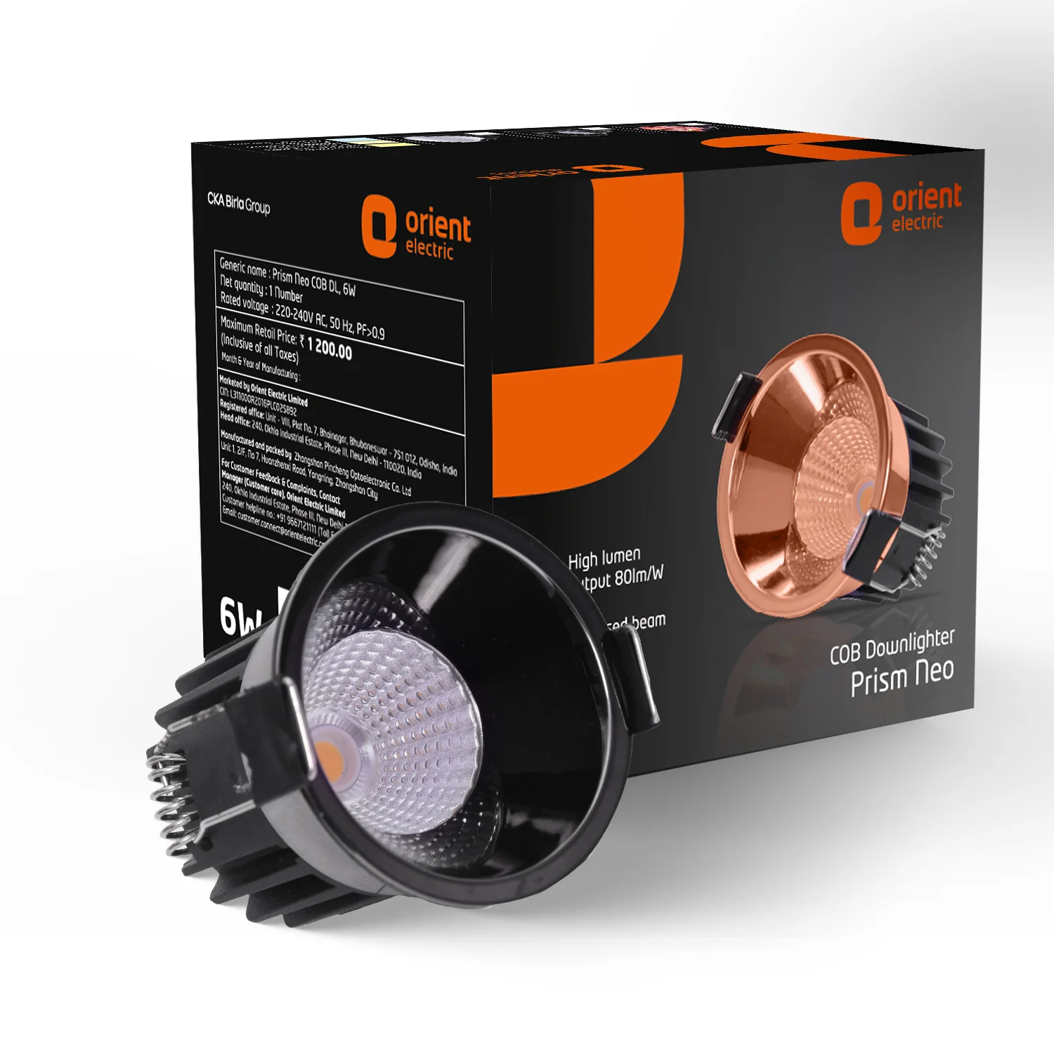Orient Prism Neo LED COB Downlighter · Black · 6 W · Natural White