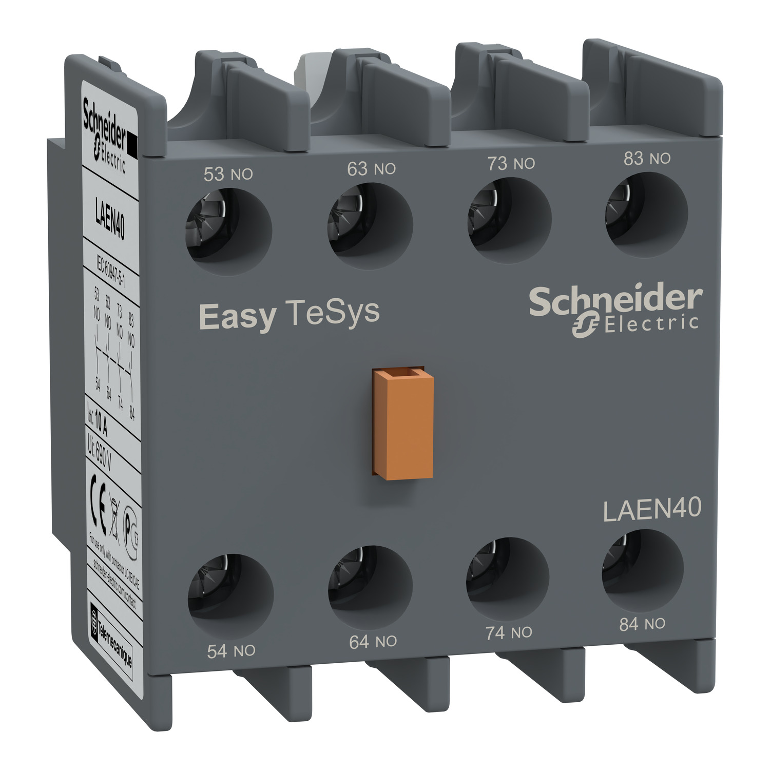 Schneider Easy TeSys LAEN Auxiliary Contact Block · EasyPact TVS · 2 NO + 2 NC · Grey (RAL 7011) · LAEN40