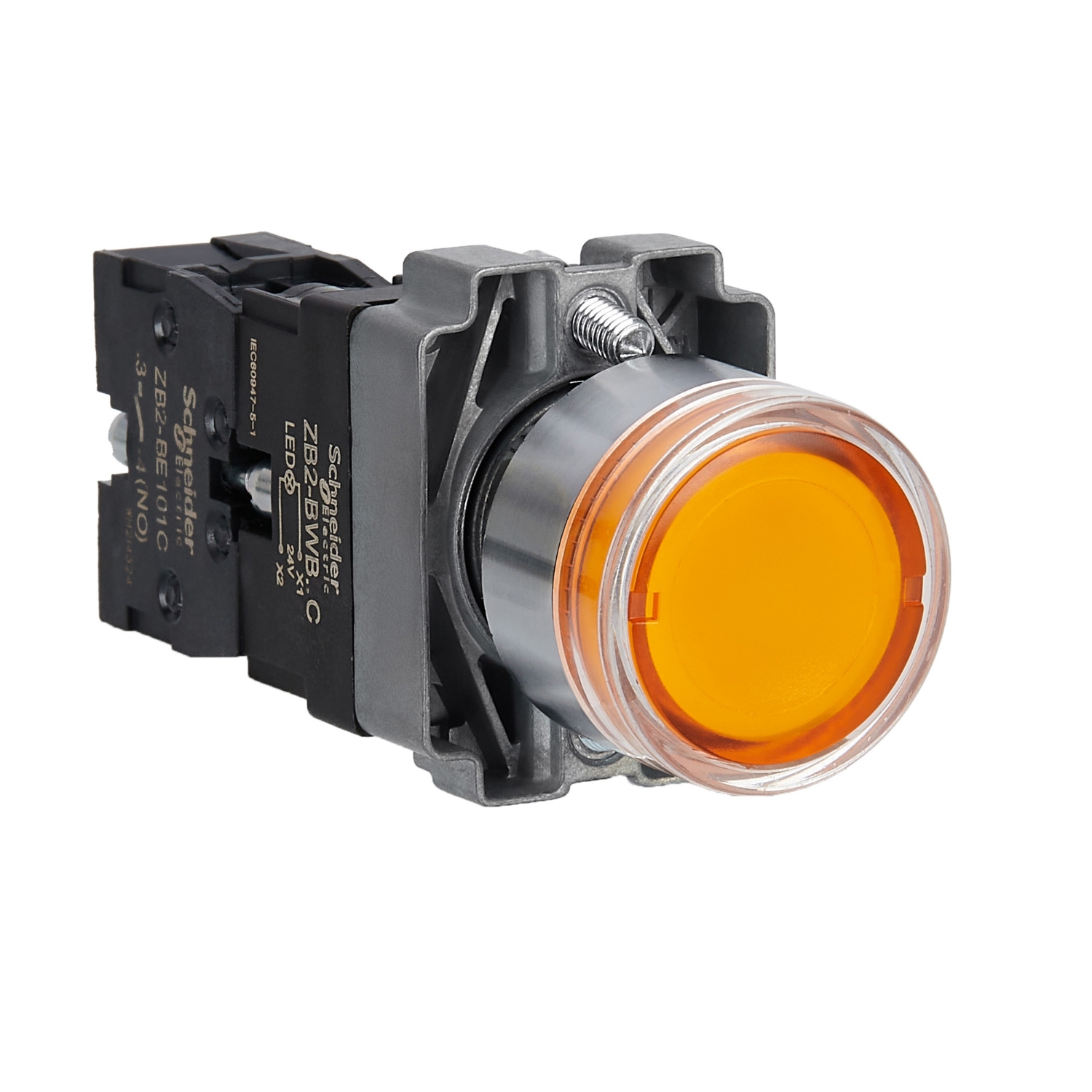 Schneider Harmony XB2 Illuminated Push Button · 22 mm · LED · 1 NO · 24 V AC/DC · Amber