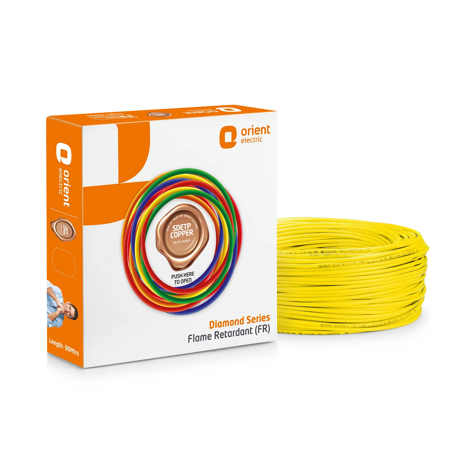 Orient DIAMOND SERIES 90 m 1100 W Flame Retardant Wire · 0.75 sq mm · Yellow