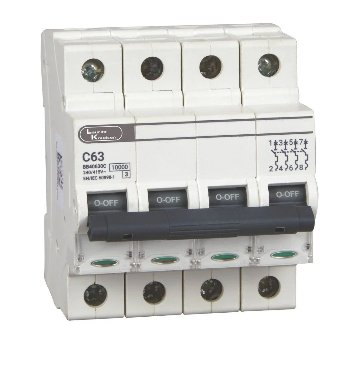 Lauritz Knudsen Exora MCB · 4P (FP) · 32 A · C curve · 10 kA