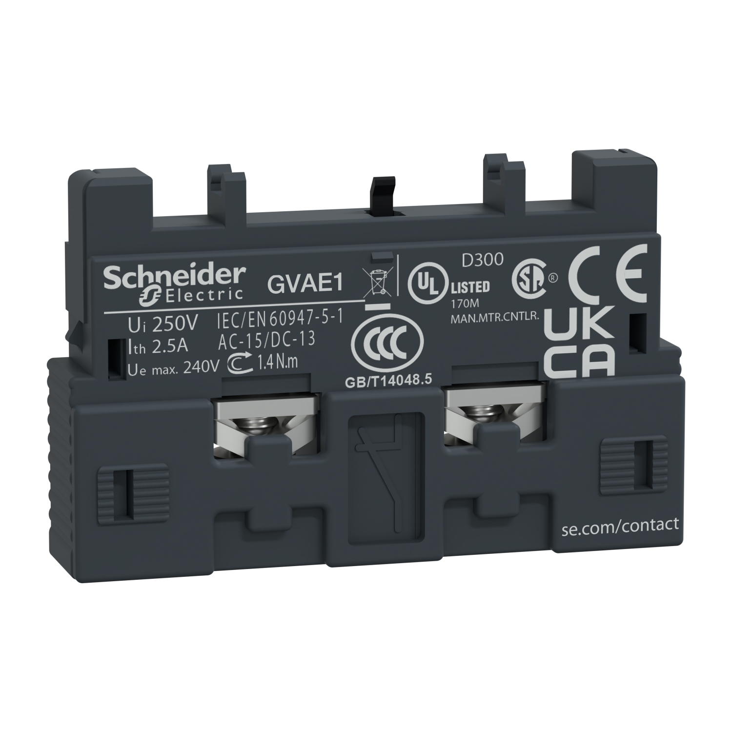 Schneider TeSys GVAE Auxiliary Contact Block · TeSys GV2 & GV3 · 1 NO/NC