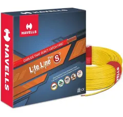 Havells Lifeline Plus S3 House Wire · HRFR · 1.5 sq mm · 90 m · Yellow